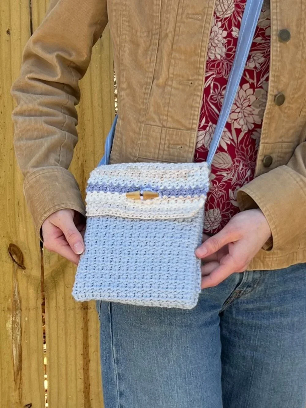 Upcycled Crochet Crossbody Purse Handmade with Repurposed Lining & Button